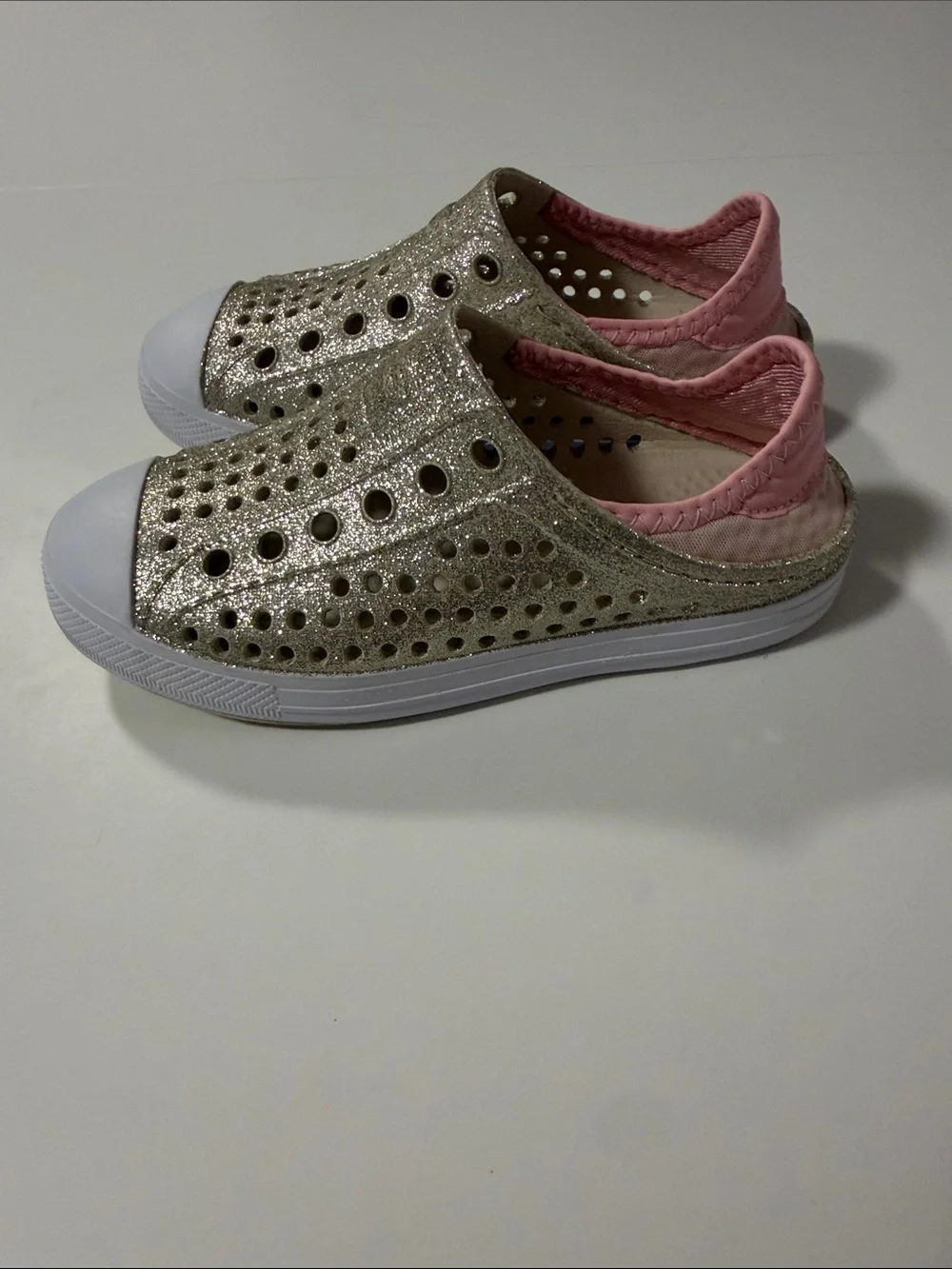 Skechers Kids Gold Glitter Slip-On Water Shoes with Pink Lining